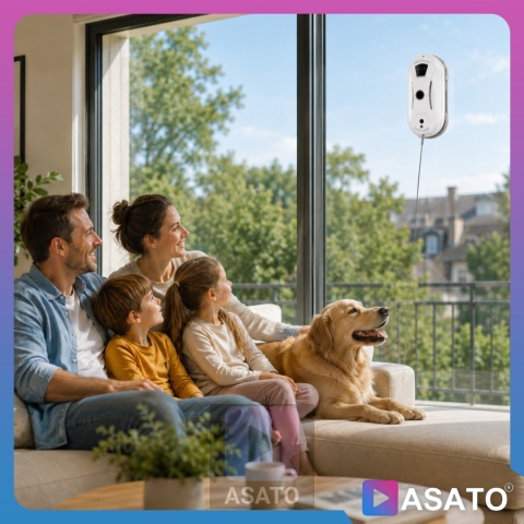 Robot do Mycia Okien Szyb ASATO® - System Antyupadkowy - Pilot + Linka Zabezpieczająca - 10 Padów