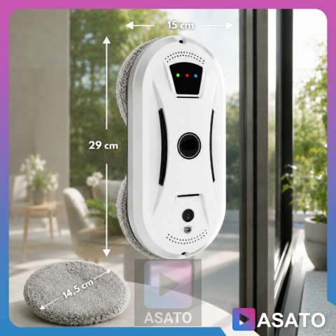 Robot do Mycia Okien Szyb ASATO® - System Antyupadkowy - Pilot + Linka Zabezpieczająca - 10 Padów