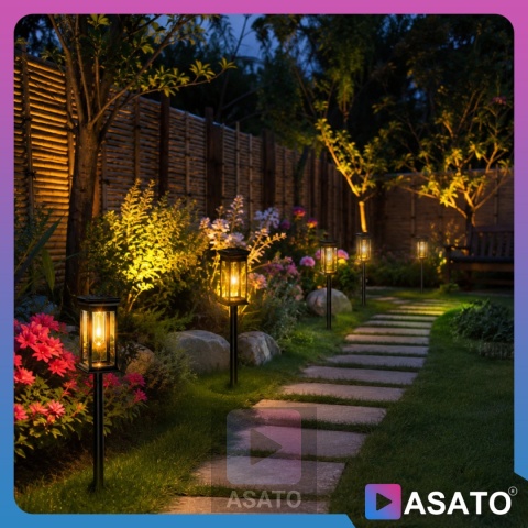 2x Lampa Solarna Ogrodowa Wbijana ASATO® - Czujnik Zmierzchu - Bateria 600 mAh - 43cm Wysoka