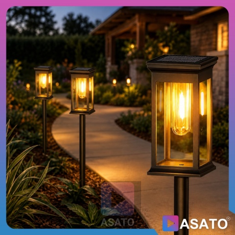 2x Lampa Solarna Ogrodowa Wbijana ASATO® - Czujnik Zmierzchu - Bateria 600 mAh - 43cm Wysoka