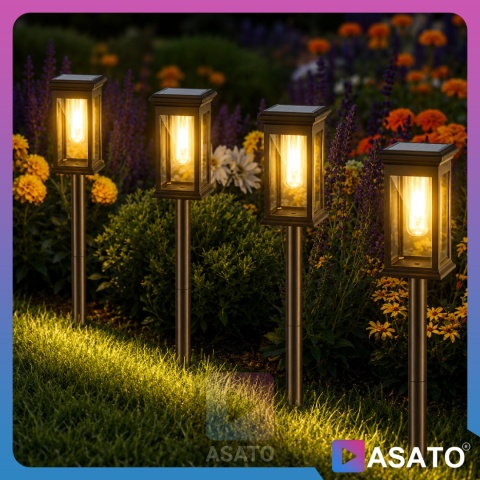 2x Lampa Solarna Ogrodowa Wbijana ASATO® - Czujnik Zmierzchu - Bateria 600 mAh - 43cm Wysoka