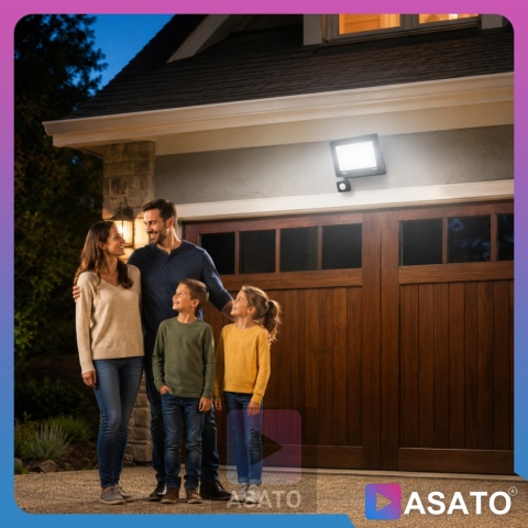Halogen LED 100W z Czujnikiem Ruchu i Zmierzchu na Kablu Naświetlacz Zewnętrzny IP65 do Ogrodu i Elewacji ASATO®