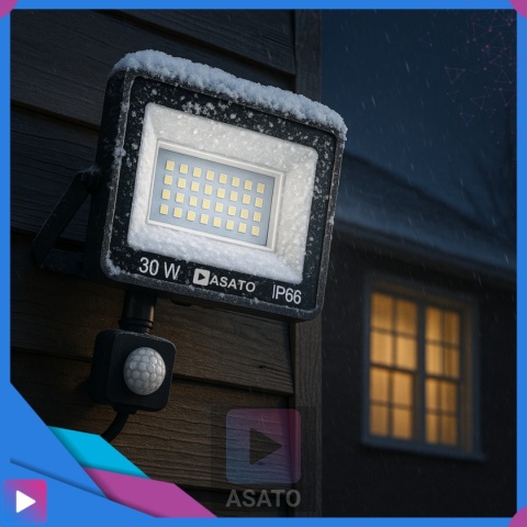Halogen Naświetlacz LED 30W z Czujnikiem Ruchu i Zmierzchu na Kablu Naświetlacz Zewnętrzny IP65 do Ogrodu i Elewacji ASATO®