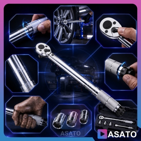 Klucz Dynamometryczny do Kół ASATO® 1/2" 28-210Nm 3 Nasadki Przedłużka Walizka Blokada Momentu ASATO®