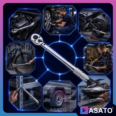 Klucz Dynamometryczny do Kół ASATO® 1/2" 28-210Nm 3 Nasadki Przedłużka Walizka Blokada Momentu ASATO®