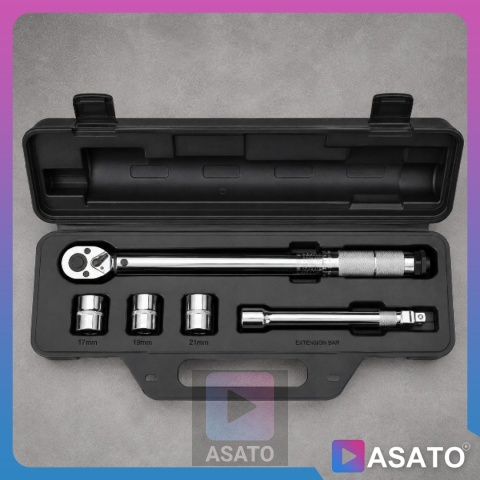Klucz Dynamometryczny do Kół ASATO® 1/2" 28-210Nm 3 Nasadki Przedłużka Walizka Blokada Momentu ASATO®