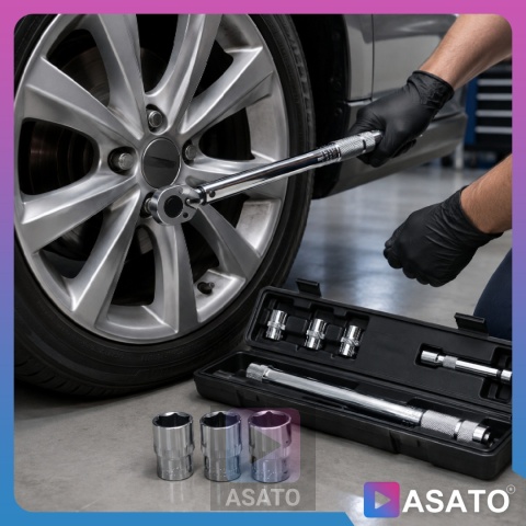 Klucz Dynamometryczny do Kół ASATO® 1/2" 28-210Nm 3 Nasadki Przedłużka Walizka Blokada Momentu ASATO®