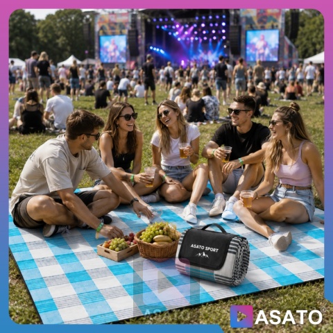 Koc Mata Piknikowa Plażowa Wodoodporna ASATO® - Duża 200x200cm - Izolacja Aluminiowa - Składany Premium