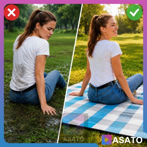 Koc Mata Piknikowa Plażowa Wodoodporna ASATO® - Duża 200x200cm - Izolacja Aluminiowa - Składany Premium