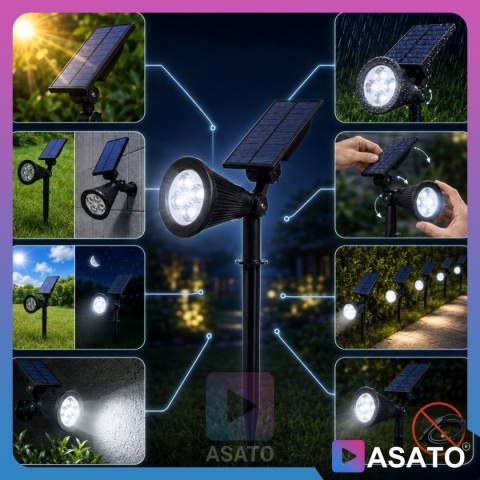 Solarna Lampa Ogrodowa 2w1 LED Wbijana w Ziemię Mocowanie na Ścianę z Regulacją 1200 mAh