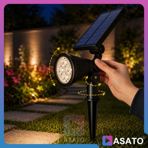 Solarna Lampa Ogrodowa 2w1 LED Wbijana w Ziemię Mocowanie na Ścianę z Regulacją 1200 mAh