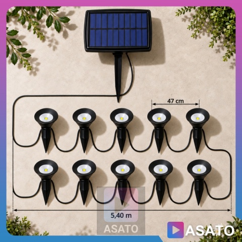 Lampki Solarne Ogrodowe LED 10 szt Wbijane do Ogrodu 3000K Panel Solarny
