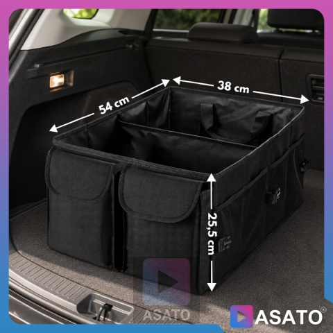 Torba Organizer Do Bagażnika do Samochodu ASATO® - 3 Przegrody Usztywniane - Składany - 54x38x25,5cm