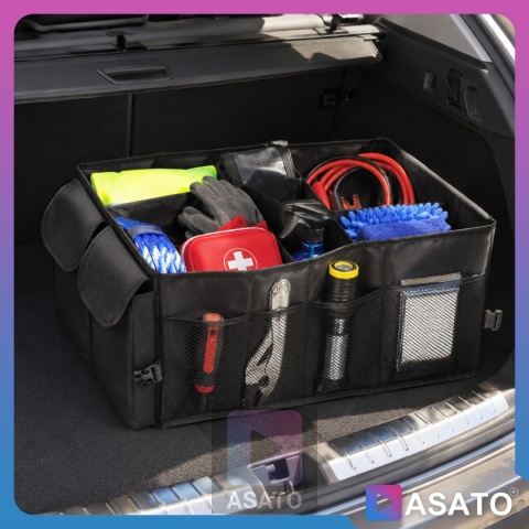 Torba Organizer Do Bagażnika do Samochodu ASATO® - 3 Przegrody Usztywniane - Składany - 54x38x25,5cm